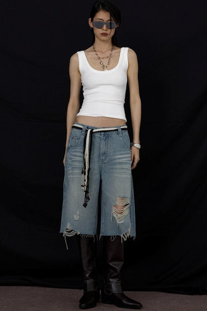 Black And White V-Neck Twisted Cut-Out Slim Vest