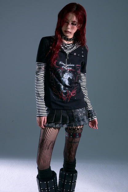 Punk Street Striped Print Long Sleeve Top