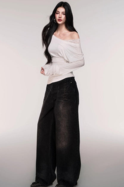 Washed High-Waisted Wide-Leg Jeans