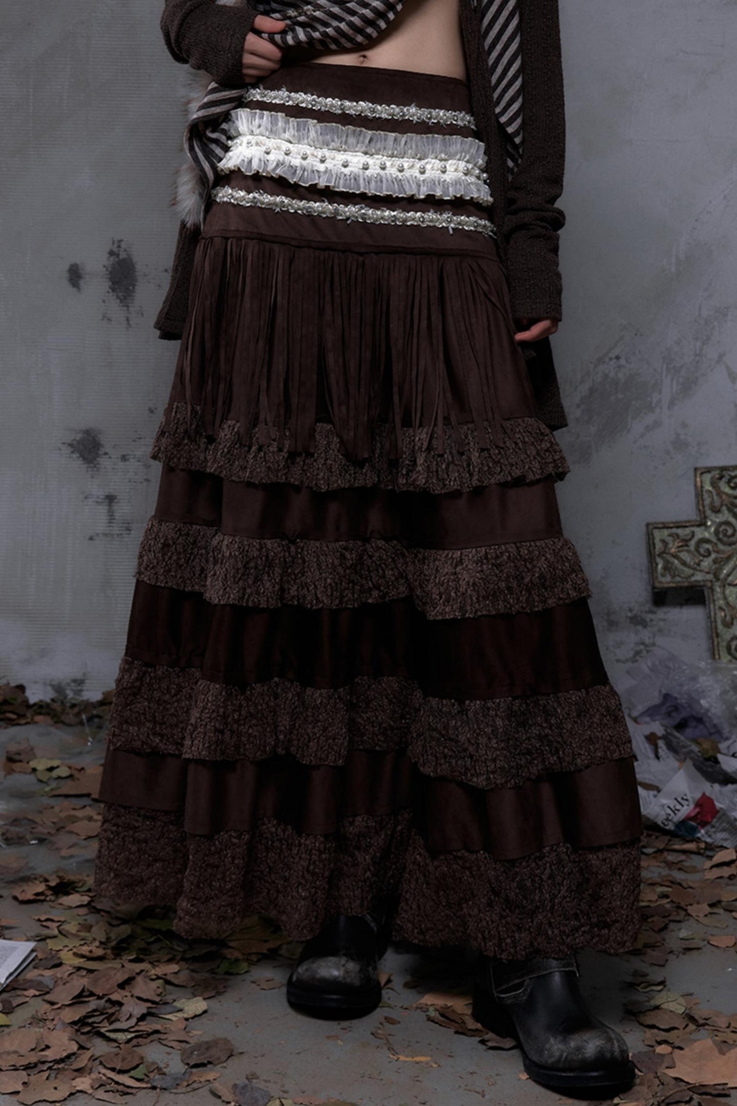 Lace Suede Tassel Skirt