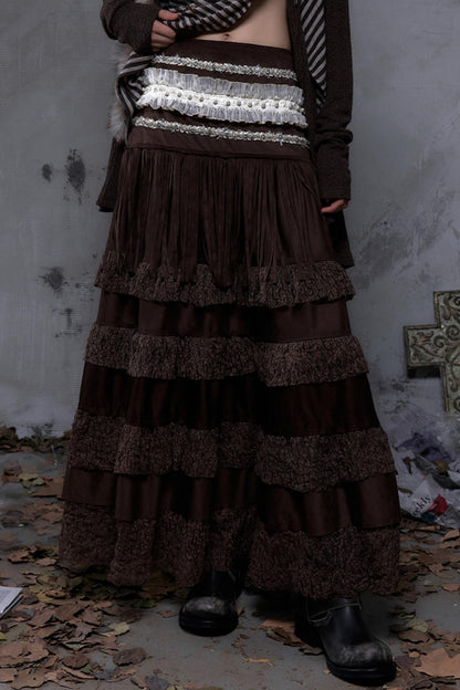 Lace Suede Tassel Skirt