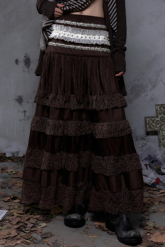 Lace Suede Tassel Skirt