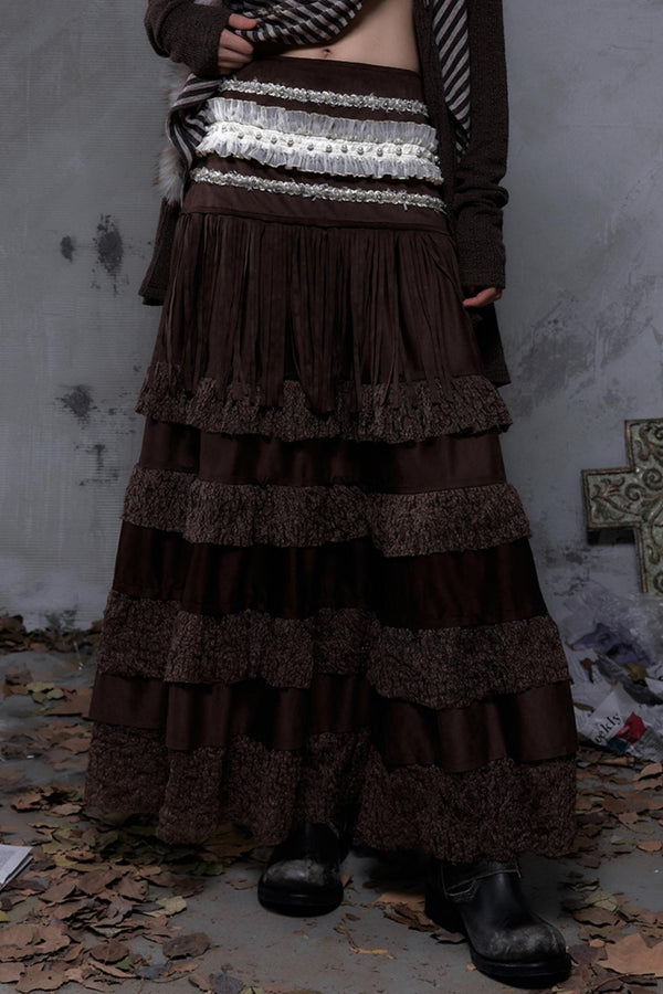 Lace Suede Tassel Skirt