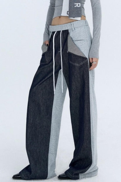 Color-Blocked Denim Sweatpants