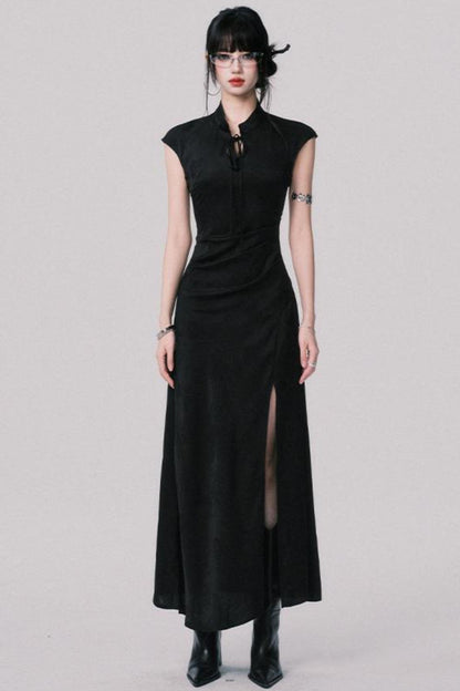 Chic Black Jacquard Qipao Dress