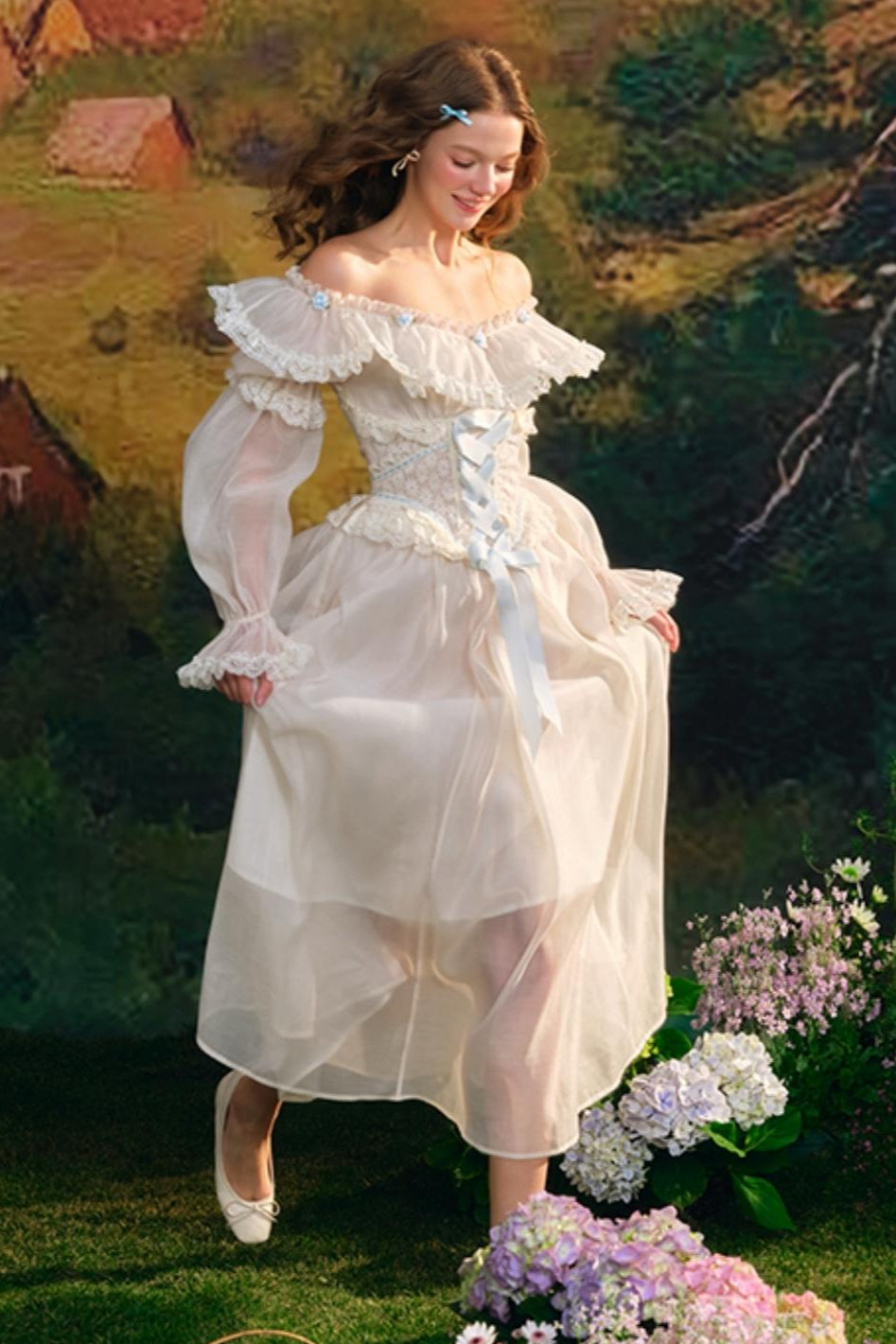 Blue Hydrangea One-Shoulder Dress