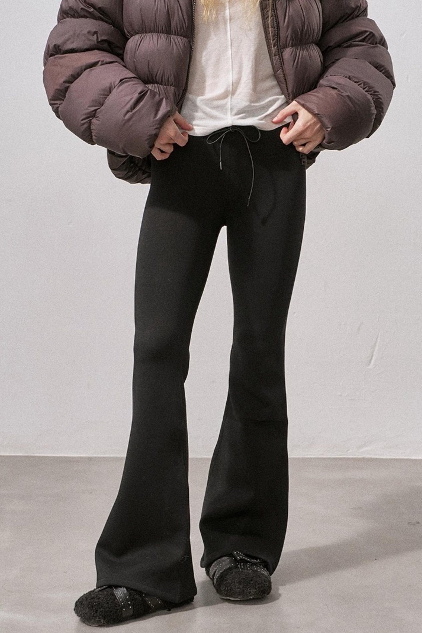 Black Micro-Stretch Flared Pants