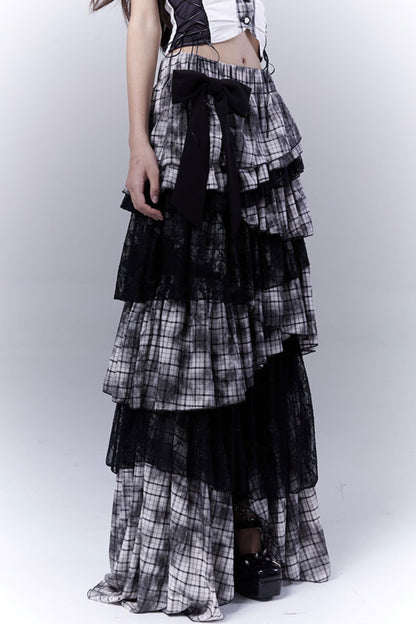 Wilderness Lace-Trimmed Plaid Bustier Skirt