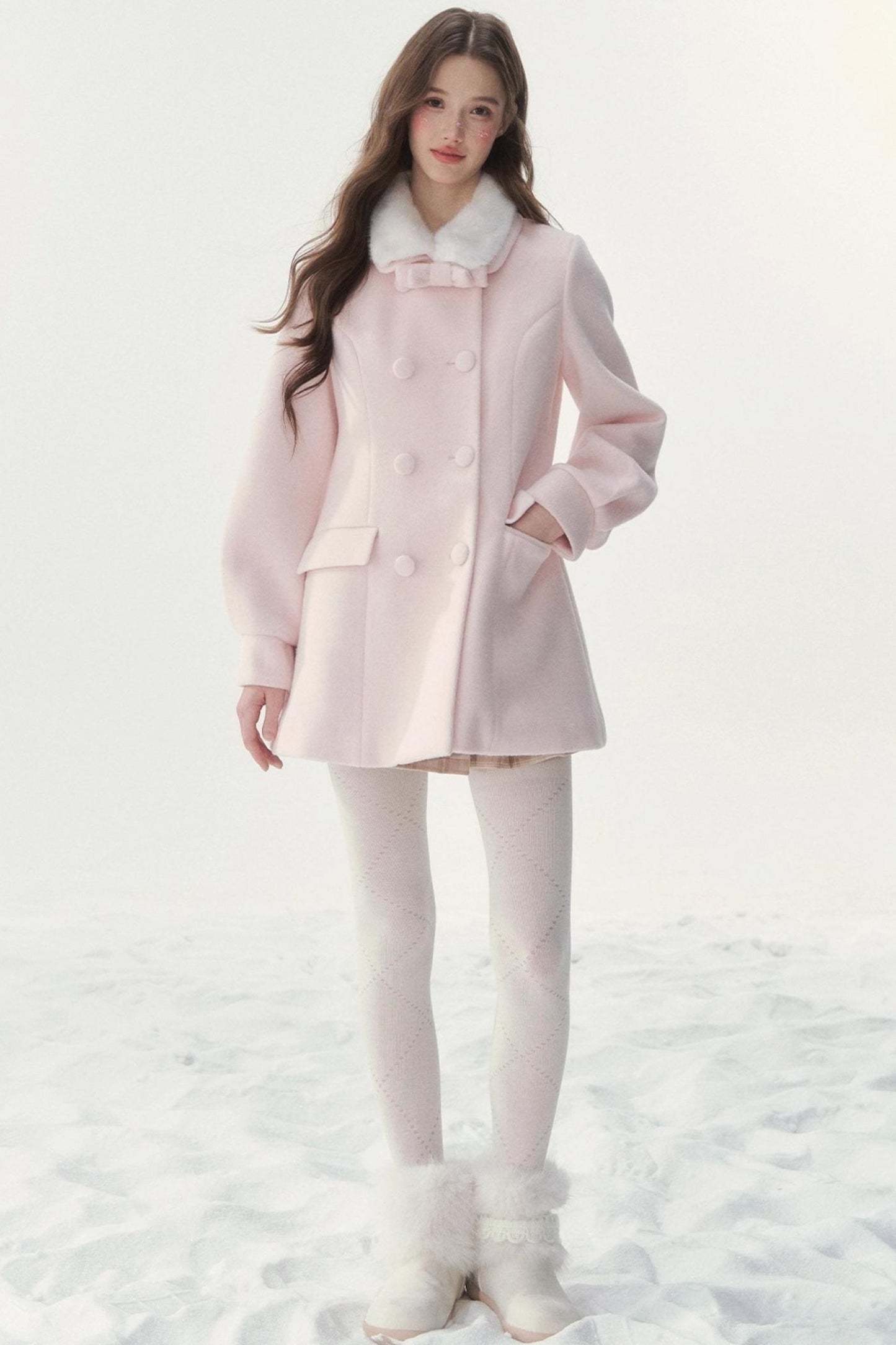 Double-Breasted Fur Collar Coat Set-Up