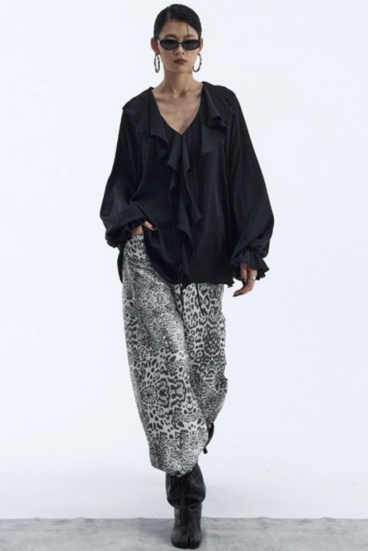 Draped V-Neck Ruffle Top