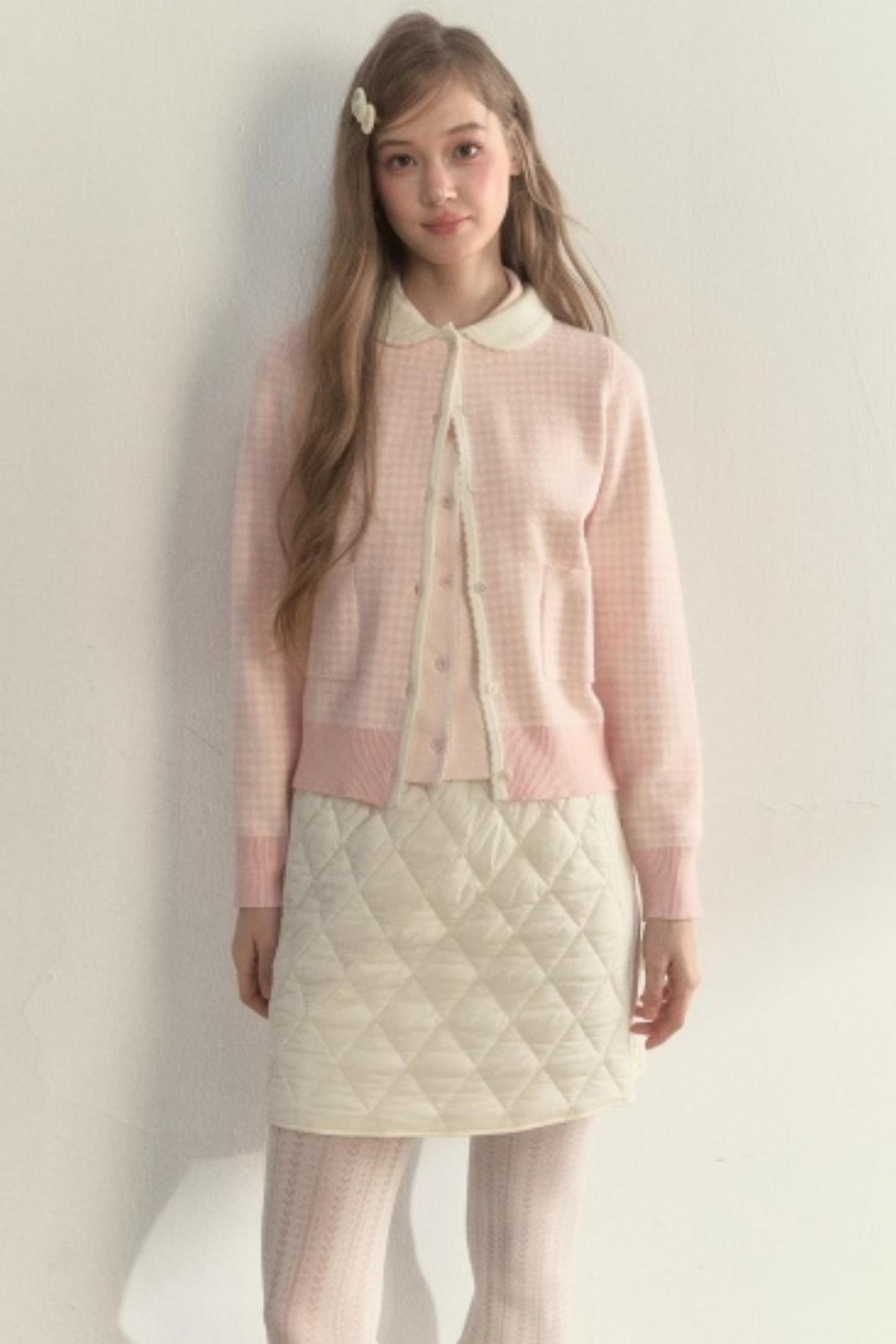 Pink Plaid Knitted Sweater