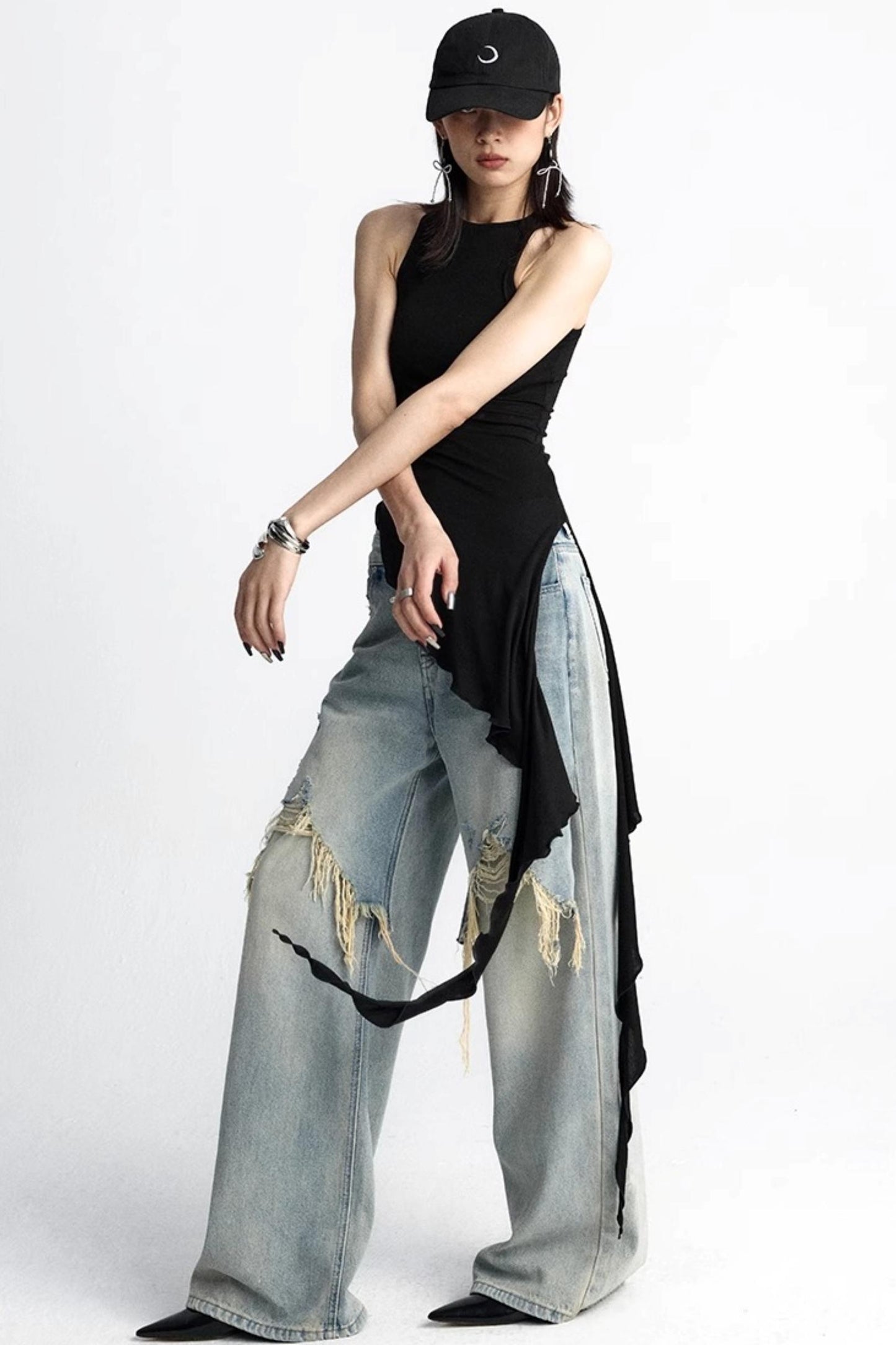 Black Ruffle Streamer Vest