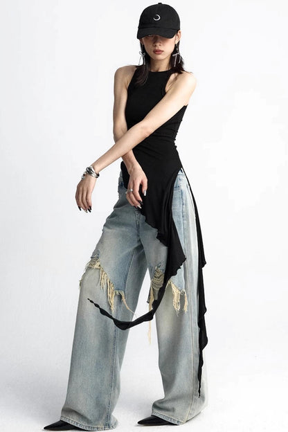 Black Ruffle Streamer Vest