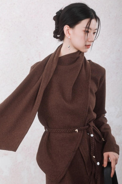 Chestnut Brown Knitted Sweater Set-Up