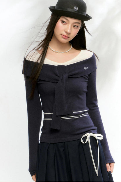 Striped Autumn Knitwear Top Set-Up