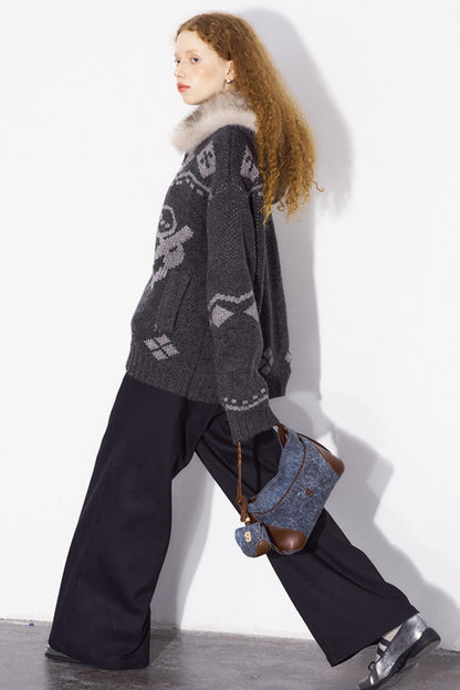 Detachable Fur Collar Knitted Cardigan