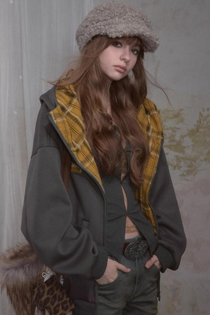 Sweet Lazy Plaid Sweatshirt Jacket