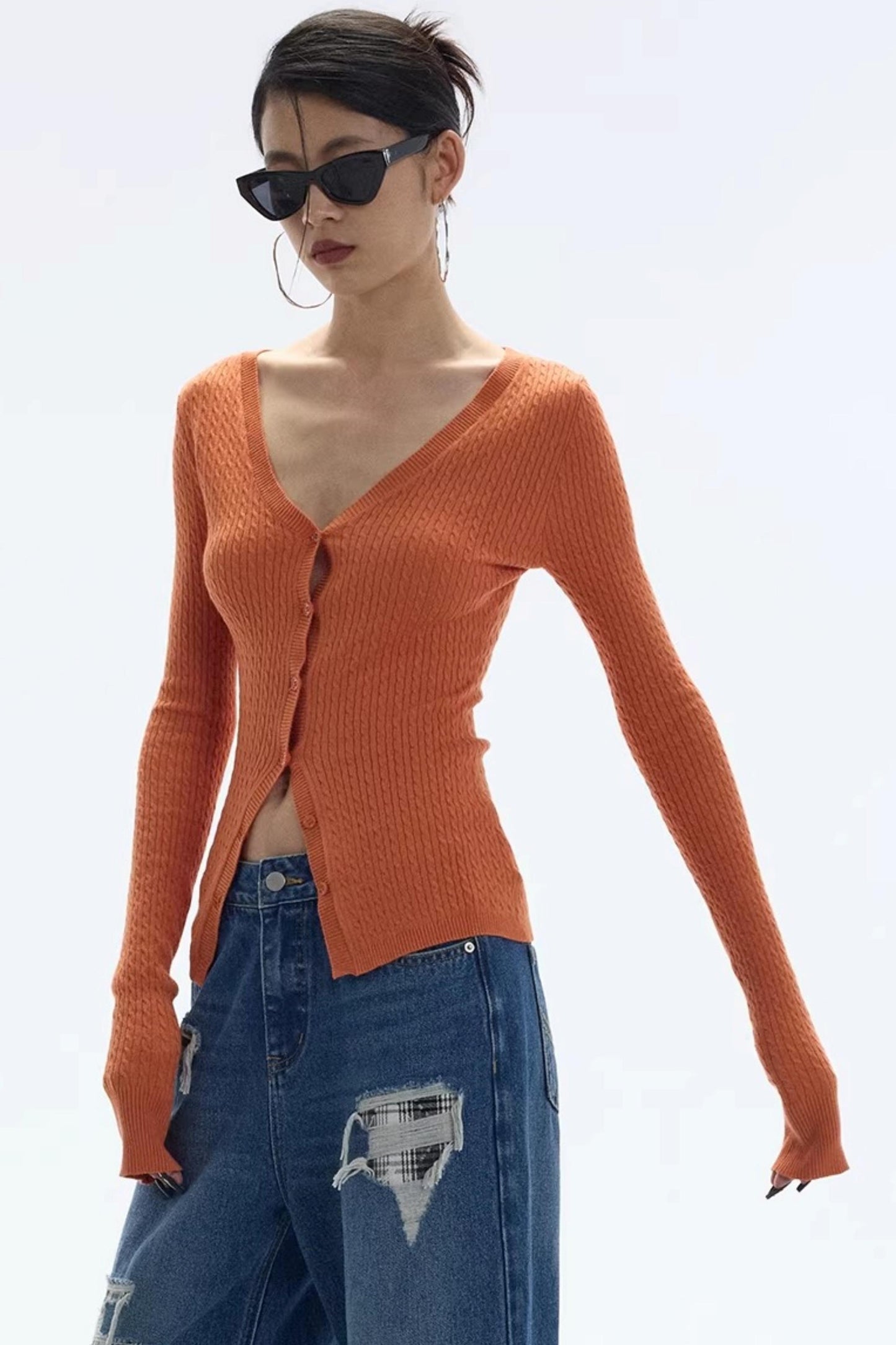 Vintage Sunset Orange Knit Cardigan