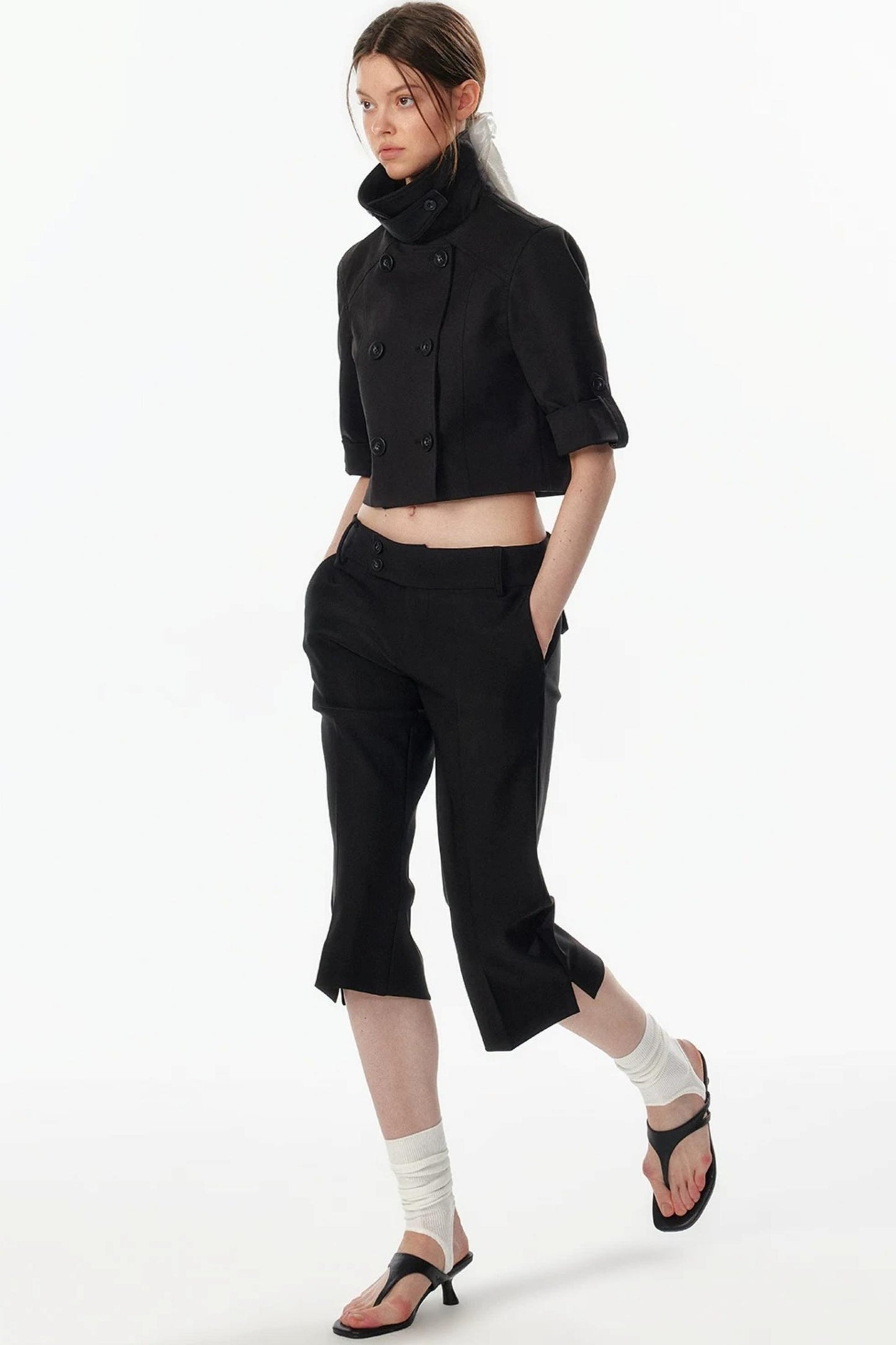 Cropped Convertible Collar Top