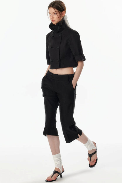 Cropped Convertible Collar Top