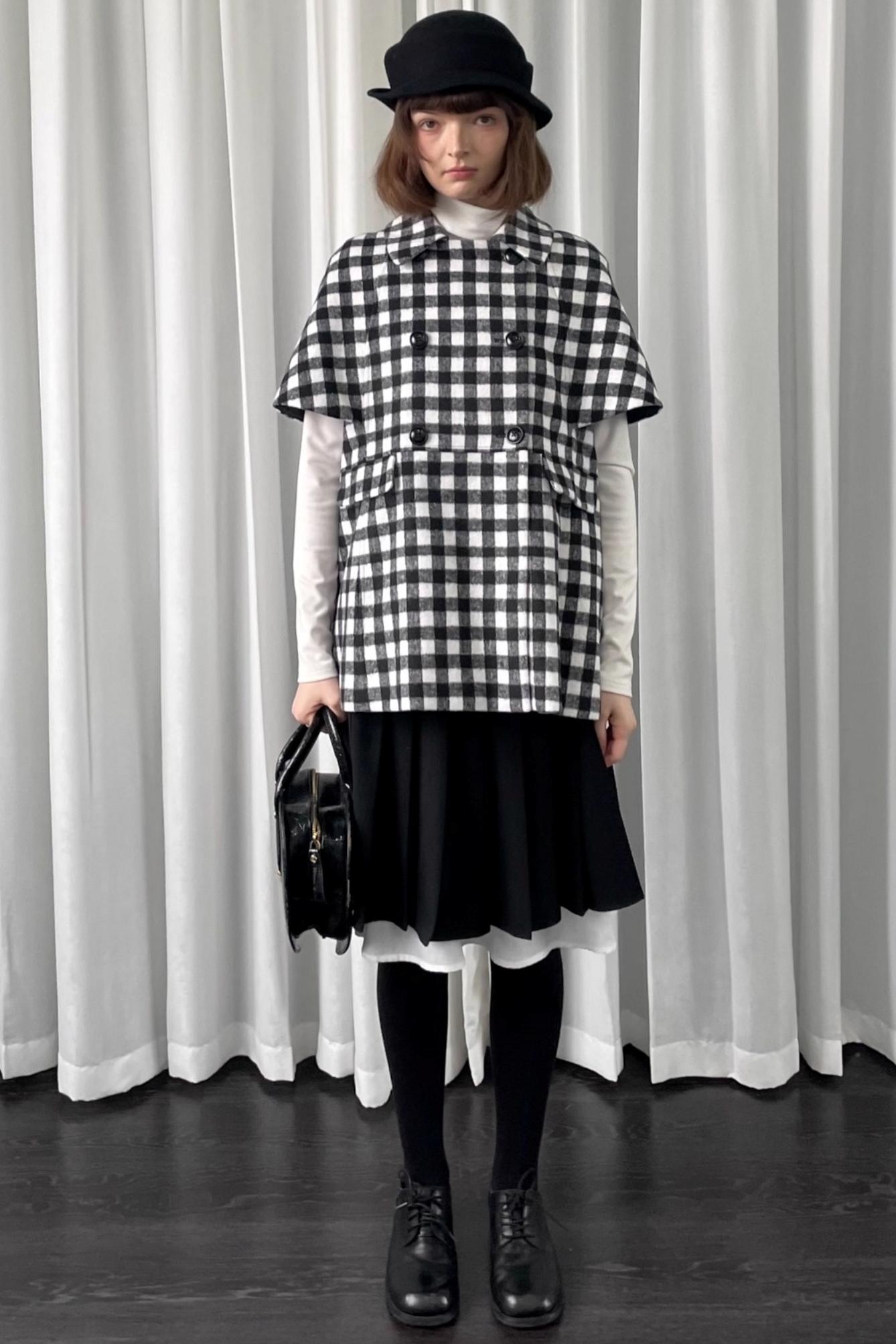 Black Plaid Lapel Woolen Coat