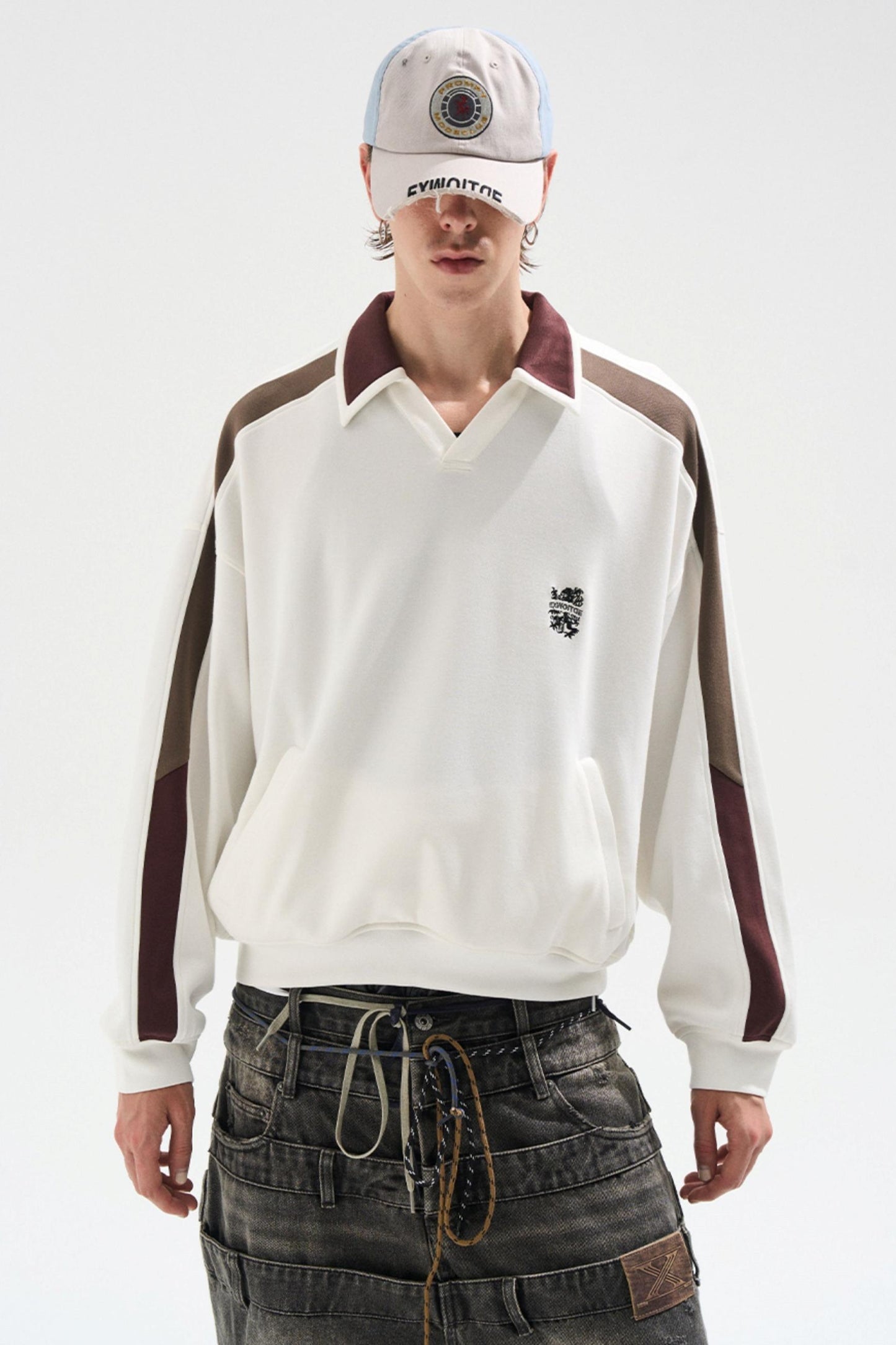 Contrasting Long Sleeve Polo Sweatshirt