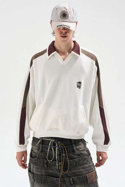 Contrasting Long Sleeve Polo Sweatshirt