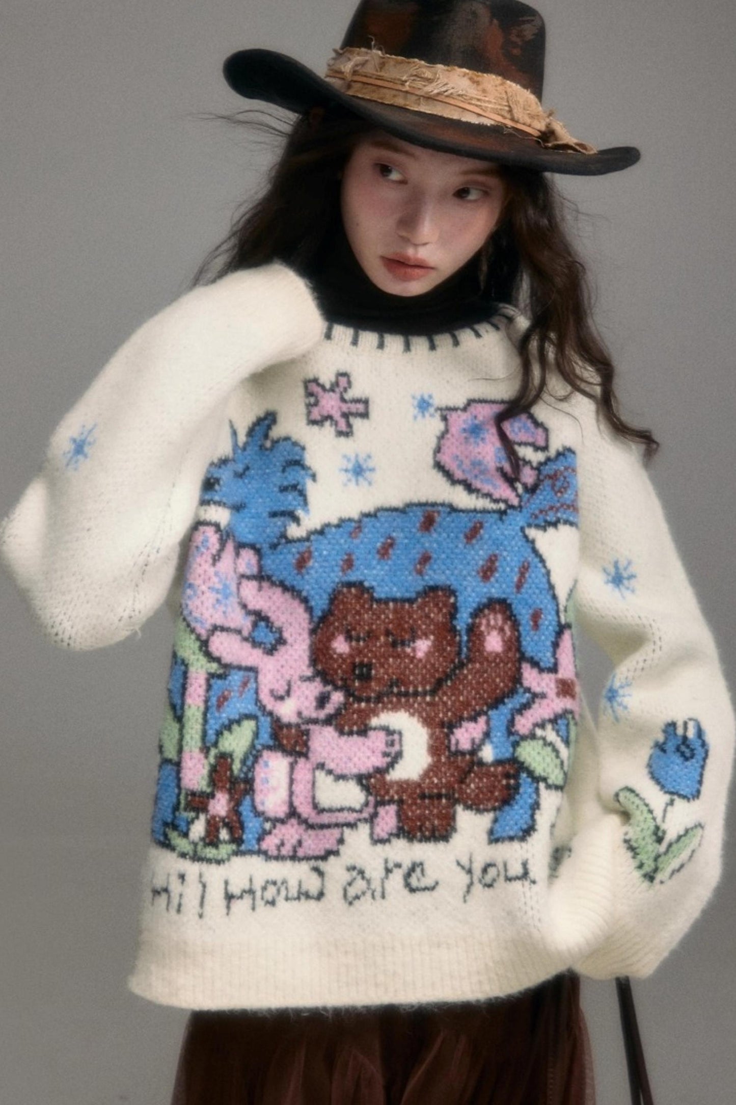 Plush Animal Jacquard Sweater