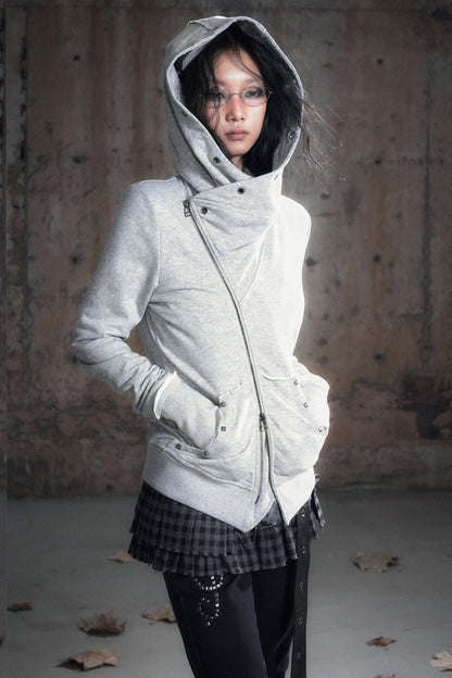 Deconstructed Lapel Sweatshirt Jacket