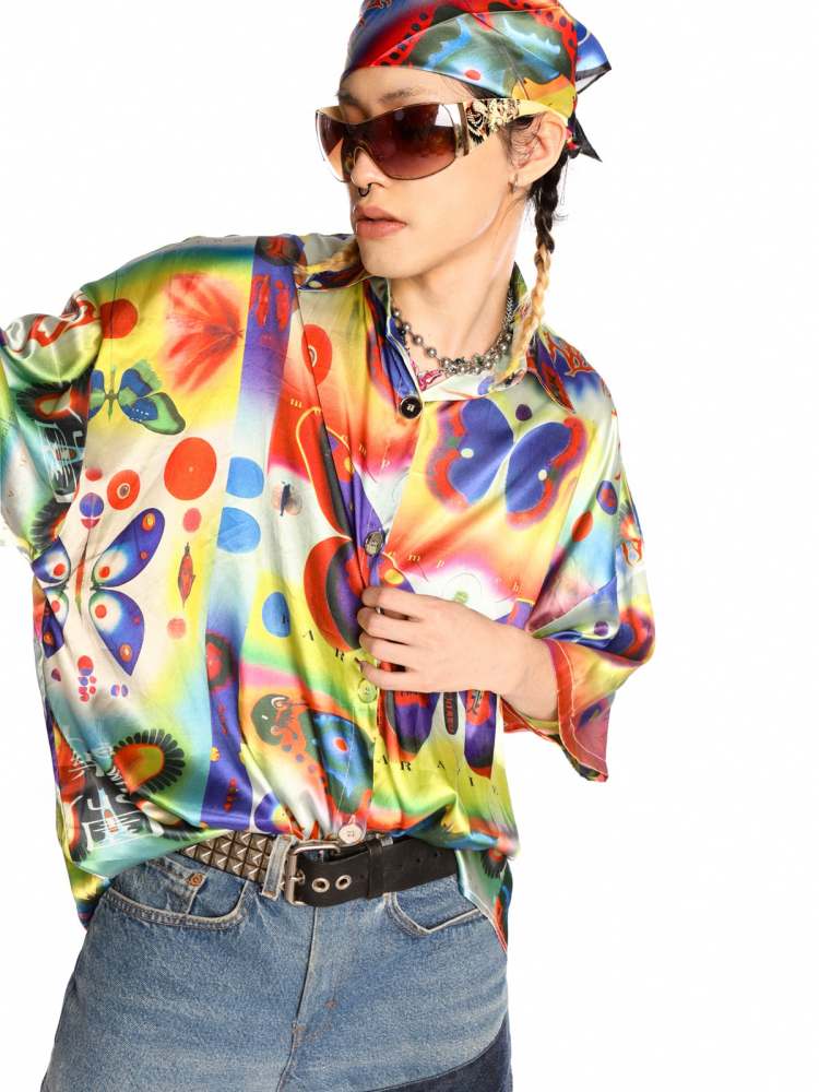 Retro American Butterfly Print Loose Shirt