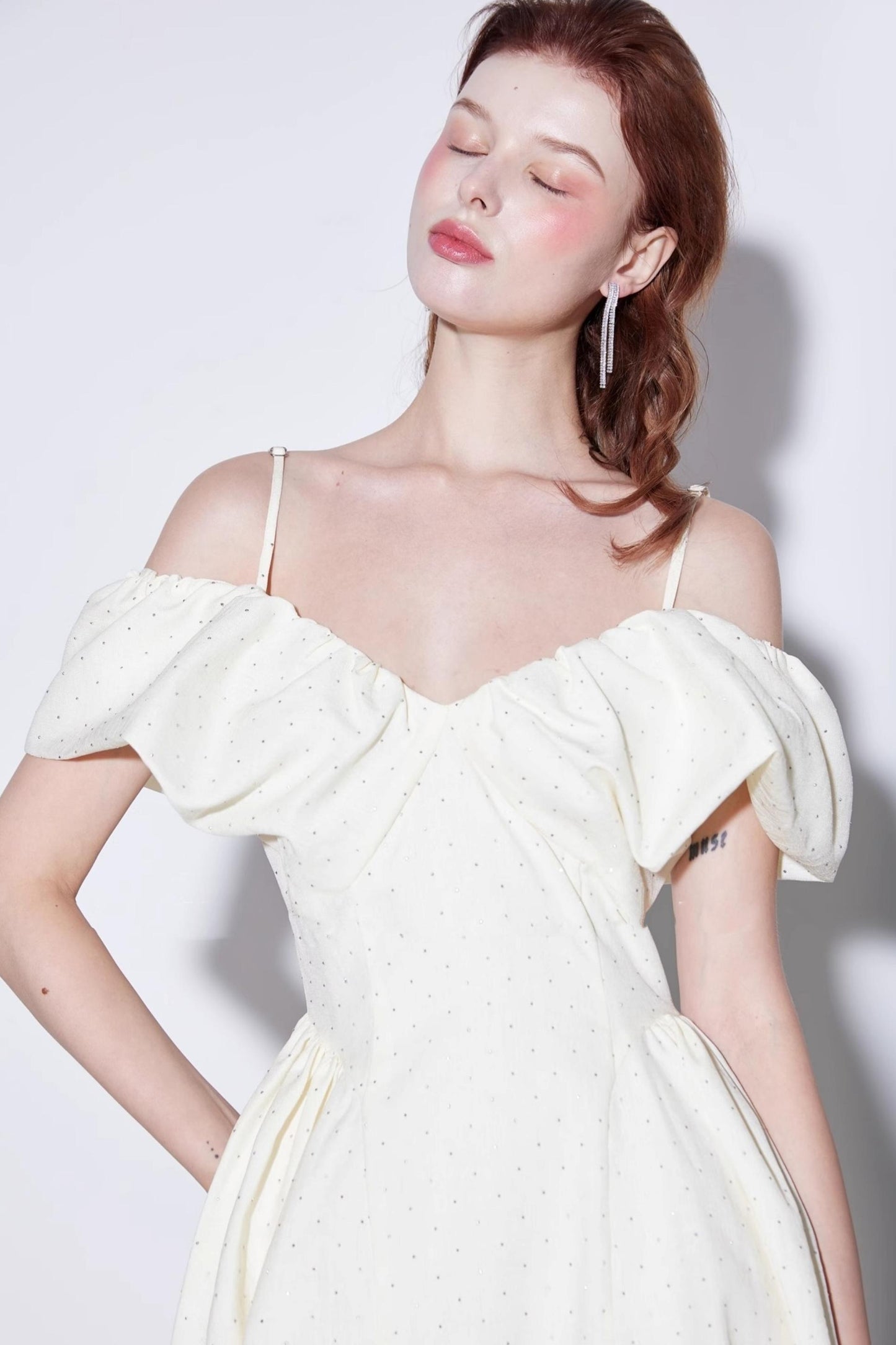 Rhinestone Puff Sleeve Dress