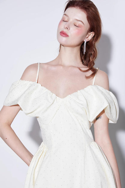 Rhinestone Puff Sleeve Dress