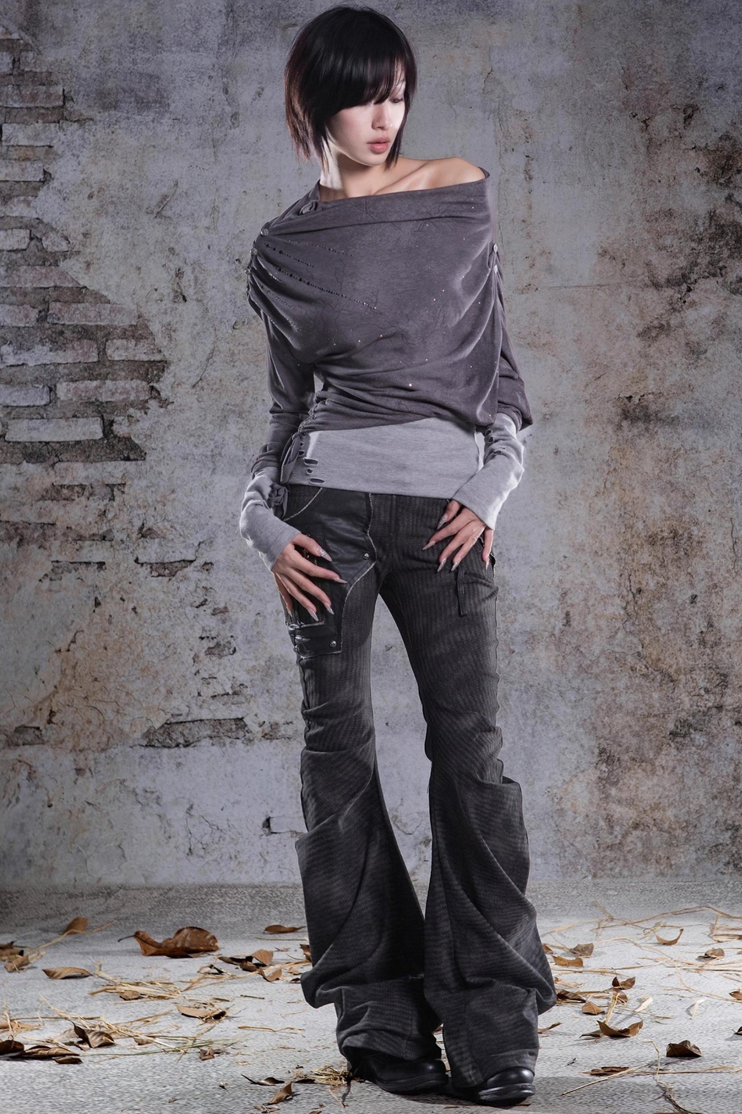 Original Irregular One-Shoulder Knitted Top