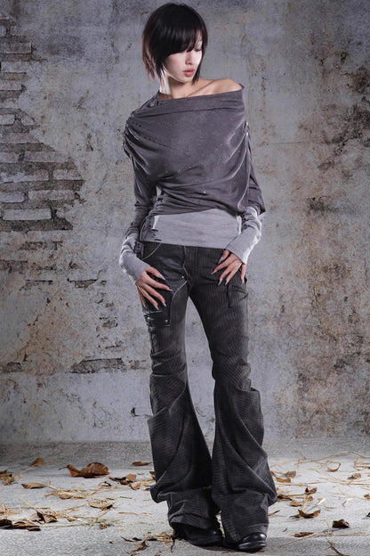 Original Irregular One-Shoulder Knitted Top