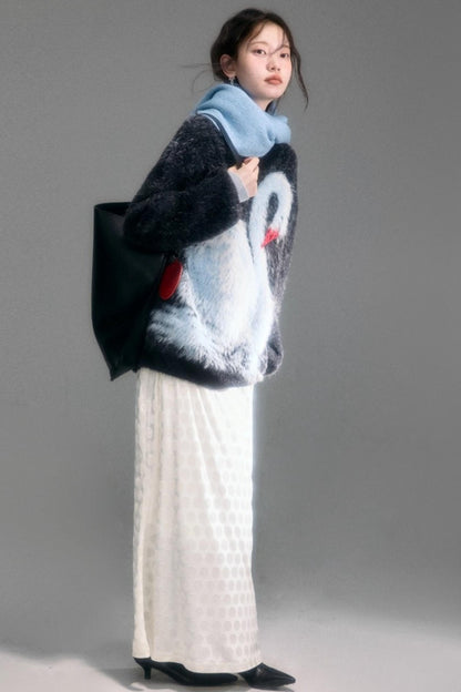 Moonlight Swan Faux Velvet Sweater