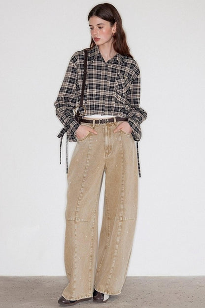 Washed Nail Beads Loose Scimitar Jeans