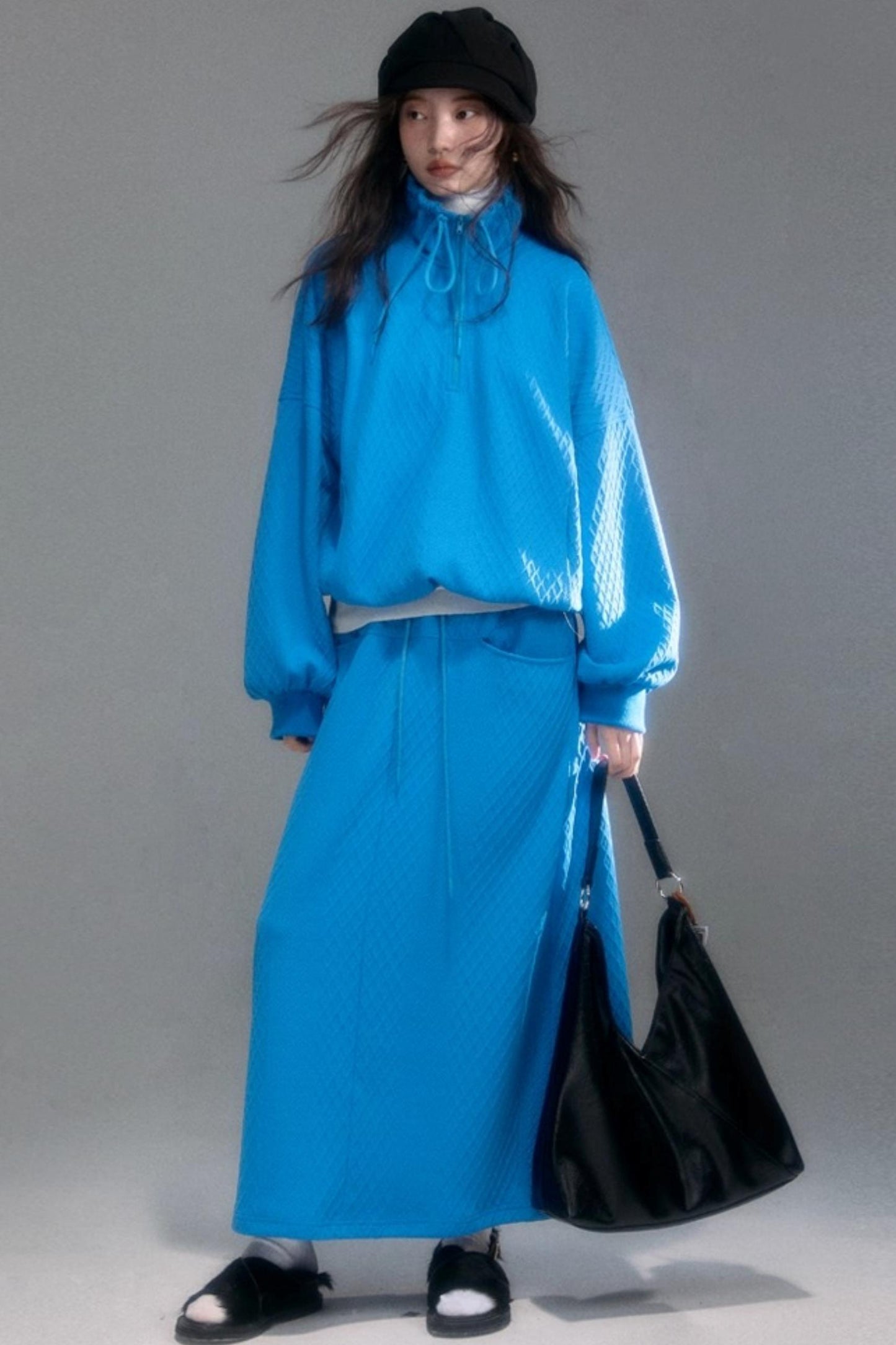 Moroccan Quilted Texture Sweatshirt Skirt Set-Up