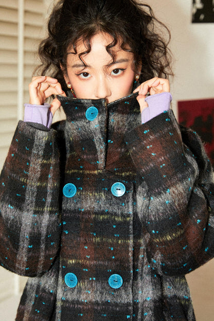 Moonlit Camellia Plaid Tweed Coat