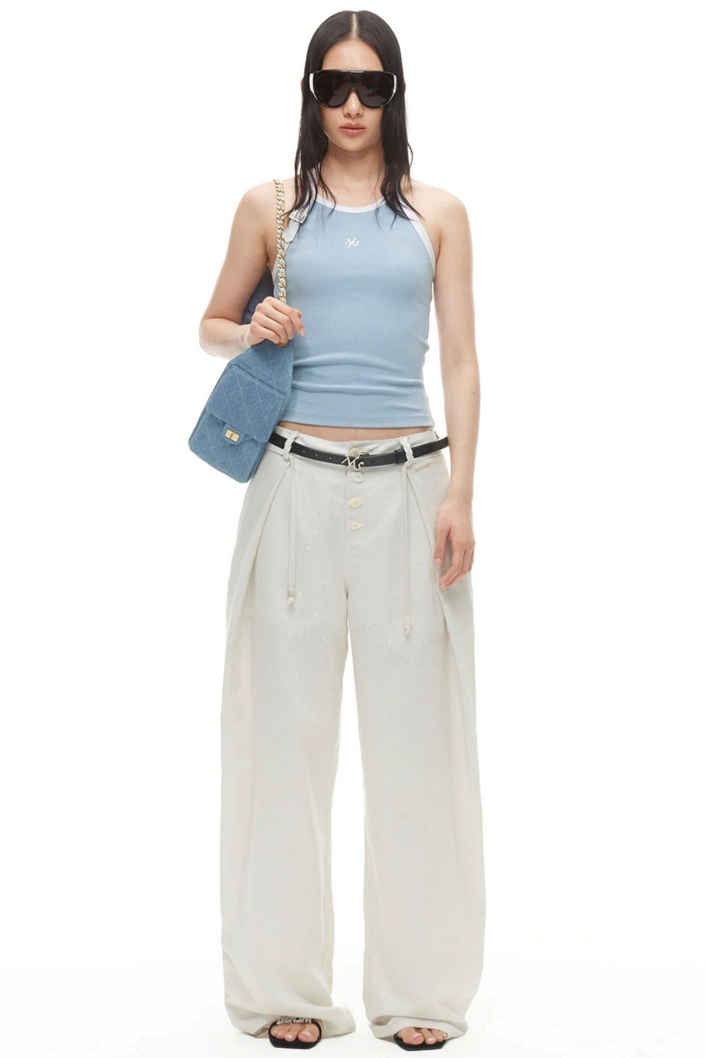 Sand-Washed Color-Blocked Halter Top