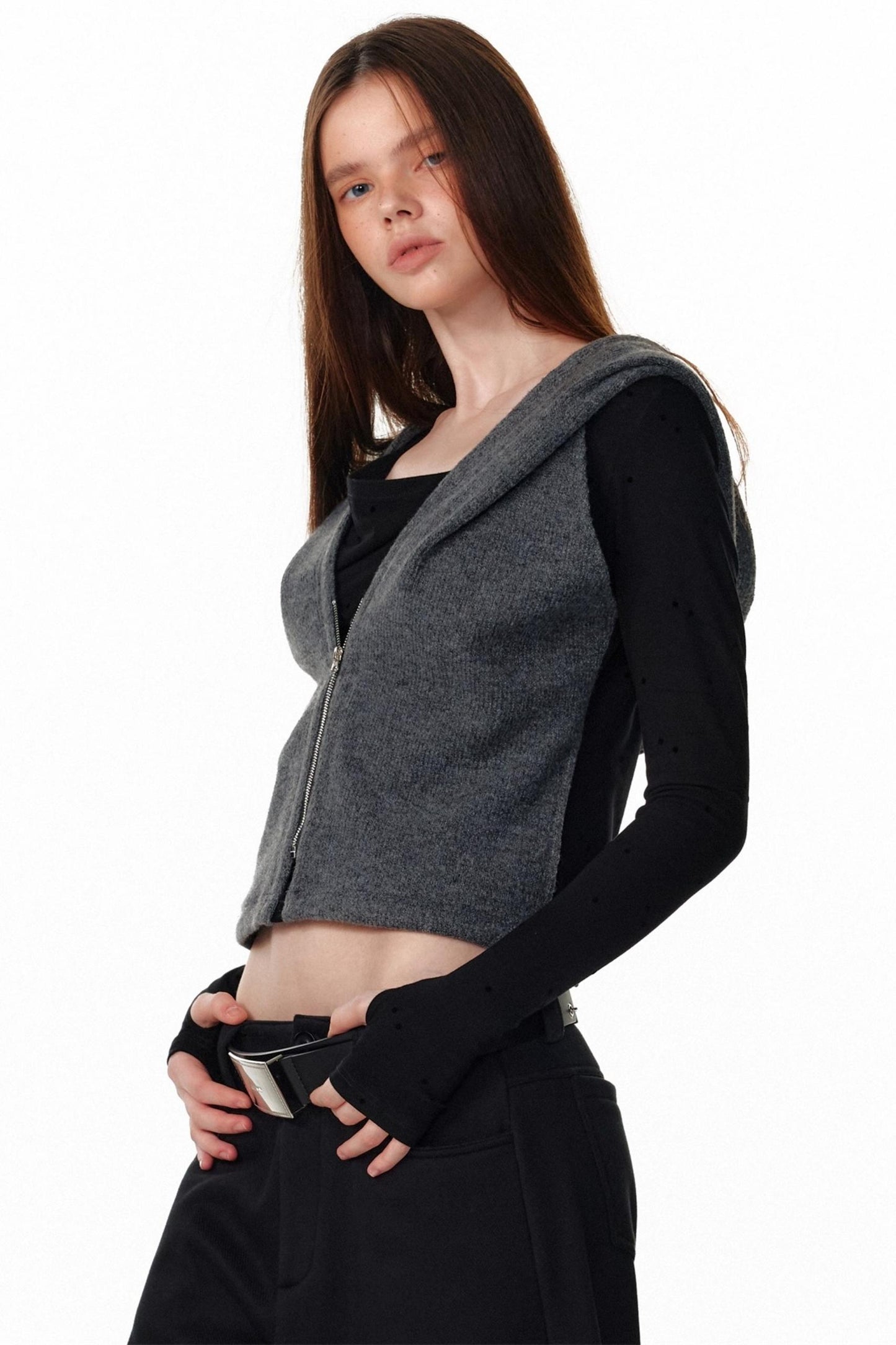 Vintage Hooded Knit Cardigan Top