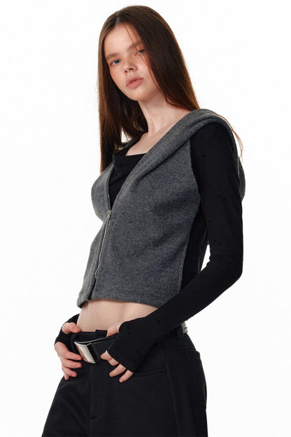 Vintage Hooded Knit Cardigan Top