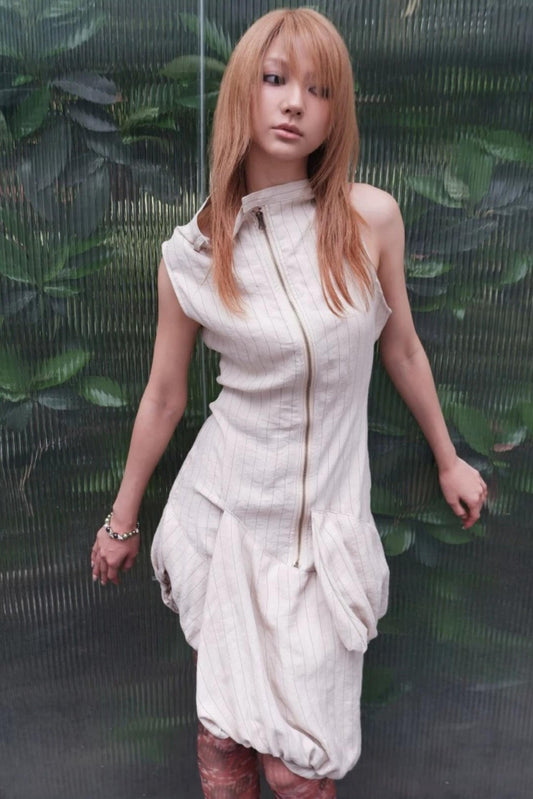 Striped Asymmetrical Deconstructed Dress