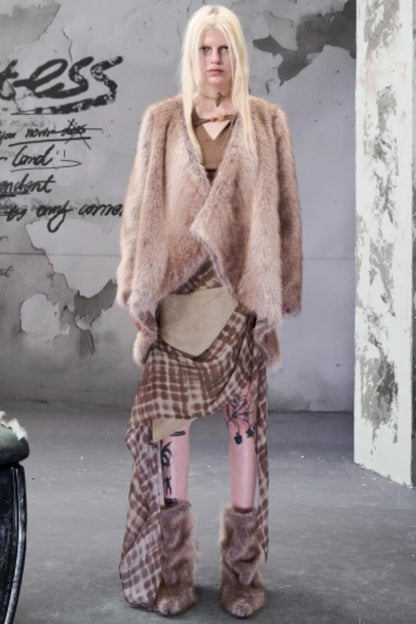 Chiffon Panel Ruffled Irregular Leather Skirt