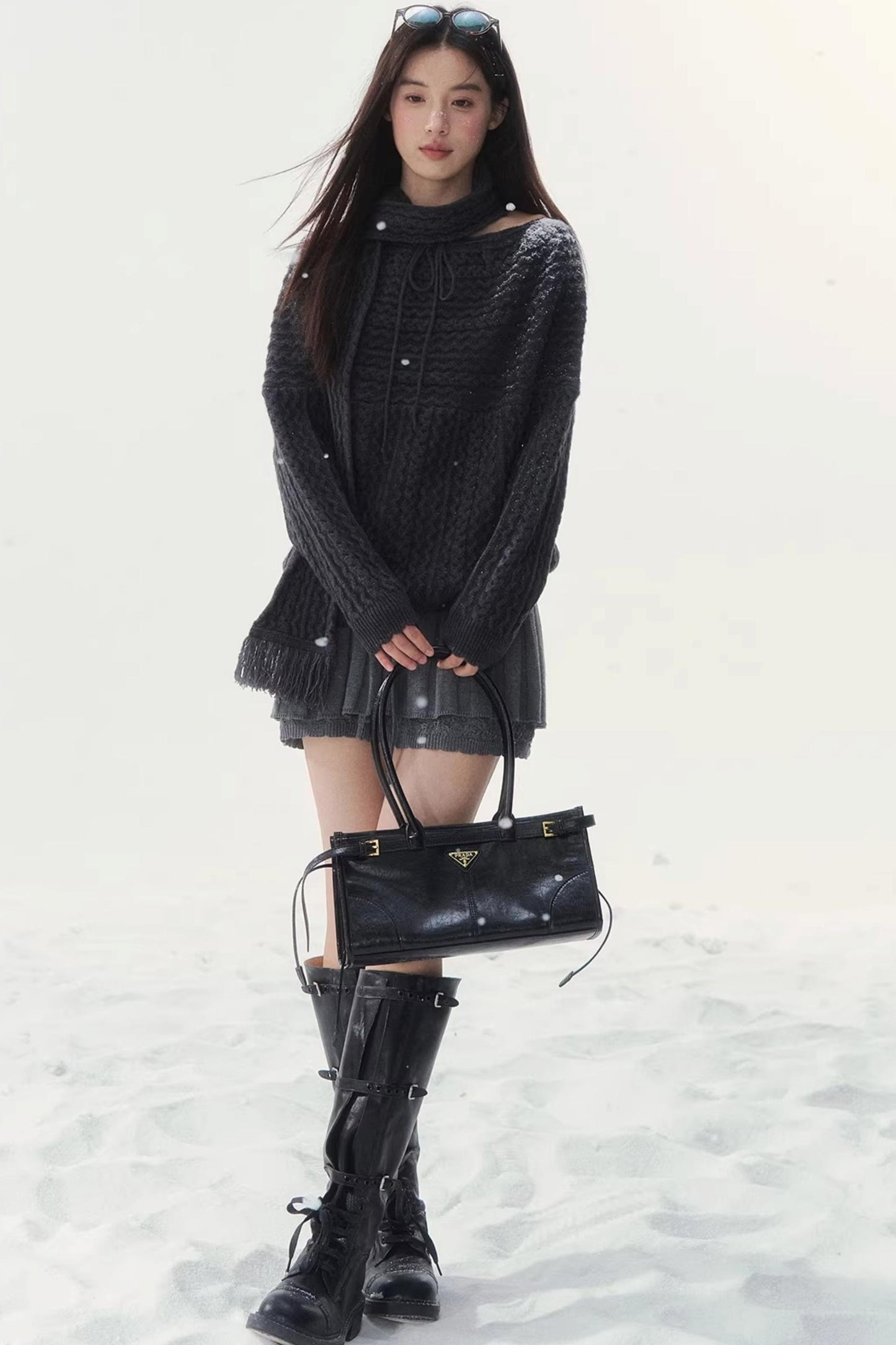 Vintage Off-Shoulder Knit Sweater