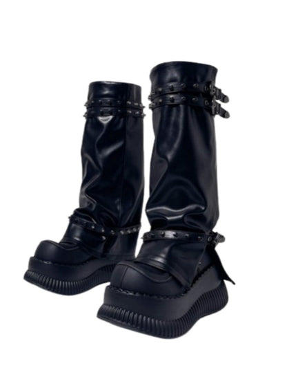 Punk Style High Tube Eyelet Volume Platform Boots