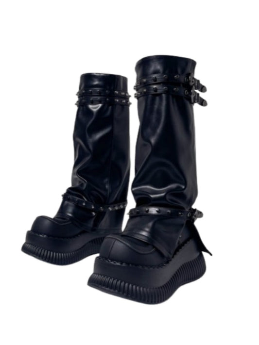 Punk-Stil Hohe Röhren Ösen Volumen Plattform Stiefel 