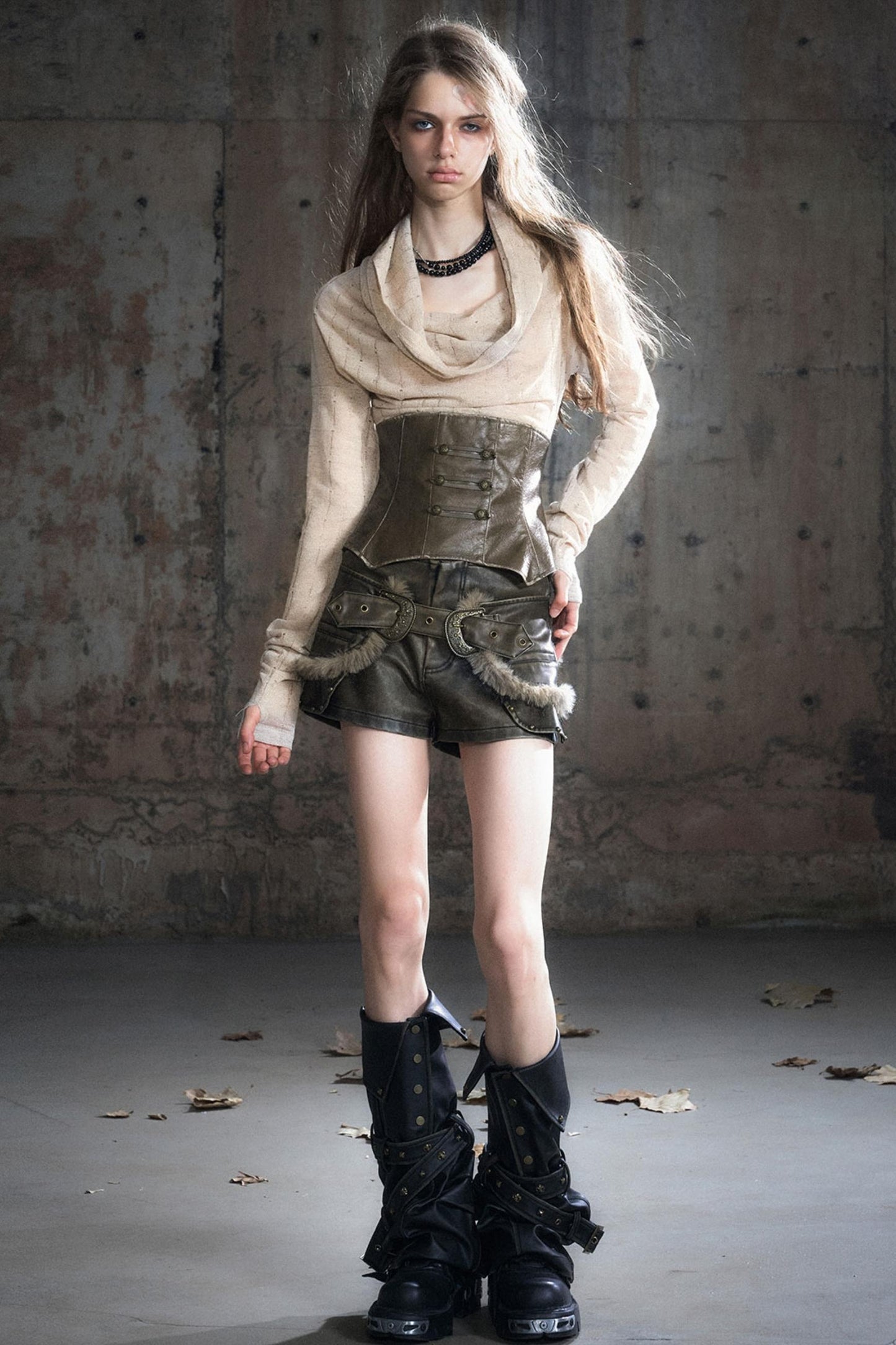 Vintage Leather Knitted Slim Top