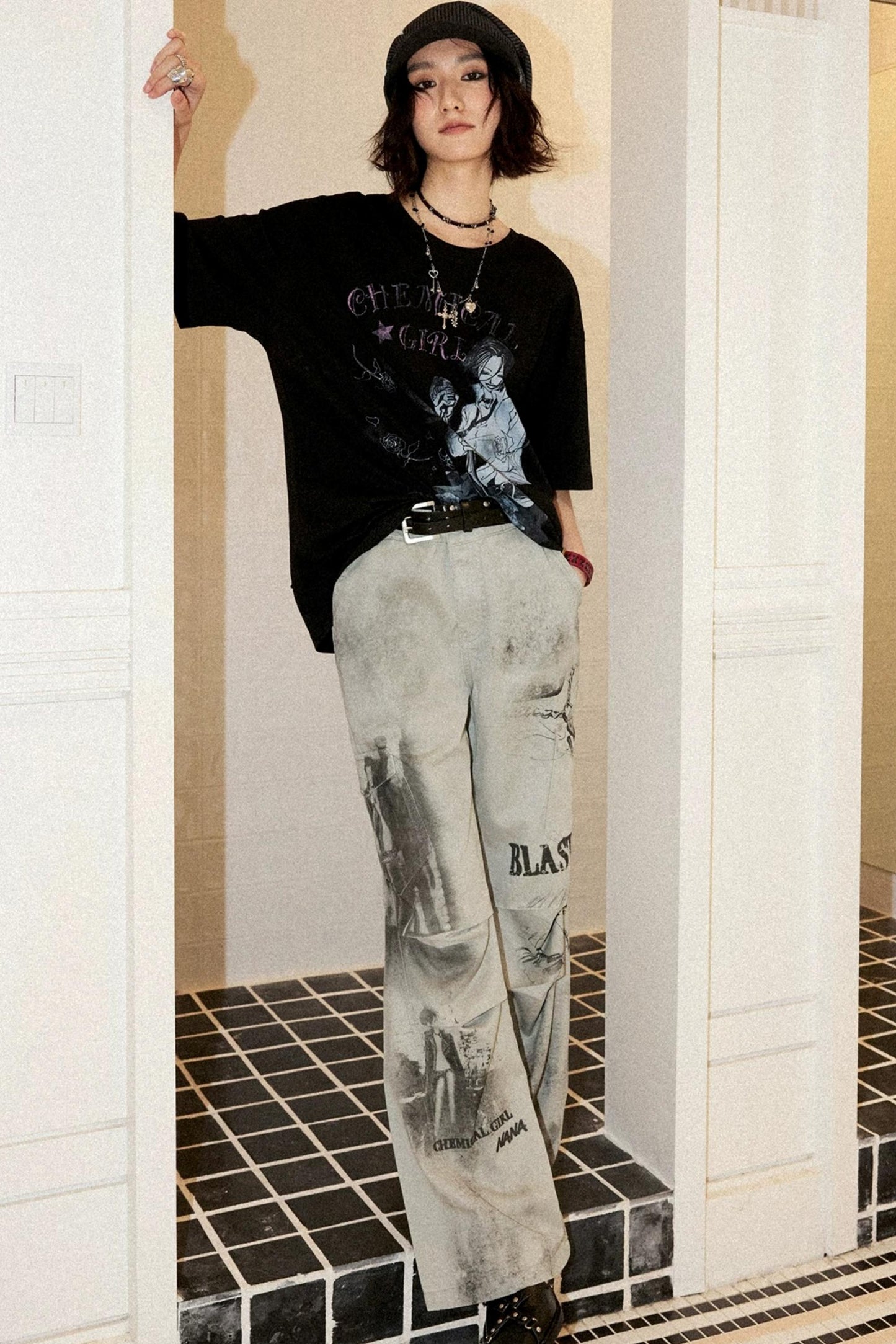 Distressed Patchwork Flared Pants