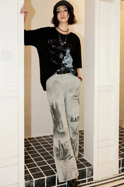 Distressed Patchwork Flared Pants