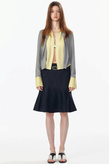 Color-Blocked Fake Two-Piece Shirt